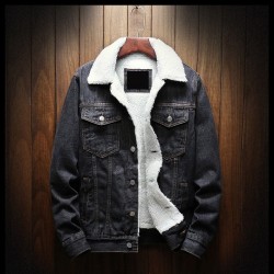 Men's Winter Denim Cotton Jacket Lamb Wool Korean Fashion Style Thick Outware Coat For Young Men