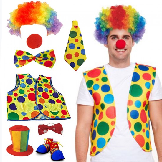  Funny Colorful Dots Clown Suit Accessories Set Halloween Christmas Holiday Stage Show Props